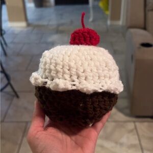 Crochet Cupcake Plush with Cherry Top